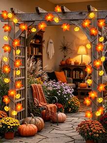 Halloween Thanksgiving Maple Leaf Pumpkin LED Light String Warm Light Battery-Powered Dual Lighting Mode Home Party Indoor Table Room Autumn Seasonal Festival Atmosphere Decorative Lamp - Maple Leaf Pumpkin Lantern - View 10