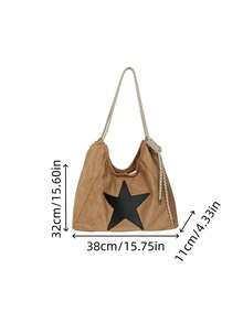 Maillard Style Star Print Fabric Tote Bag With Adjustable Drawstring Shoulder Strap, Large Capacity Casual Shoulder Tote Bag - Multicolor - View 3