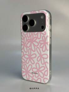 GIIPPA 1件粉色線條花卉圖案設計手機殼，適用於Phone 17 Pro Max，兼容Phone 16 Pro Max、15 Pro Max、14 Pro Max，韓系高端時尚趣味手機殼，適合11/12/13/14/15/16 Pro Max Plus，男女皆宜的優雅設計，聖誕節、情人節、復活節、婚禮季和生日送給女友的完美禮物！ - 粉色 - 查看 3