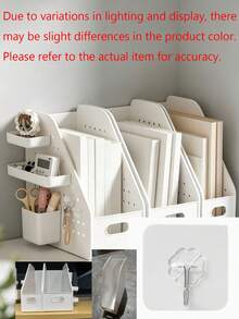 1pc White Multi-Grid Desktop File Organizer, Minimalist Modern Style Plastic Material, Slanted Opening Design, With Pegboard Side Hanging Basket, Multi-Functional Book File Stationery Storage Rack, Suitable For Study Office Daily Use, All Season - Multicolor - View 11