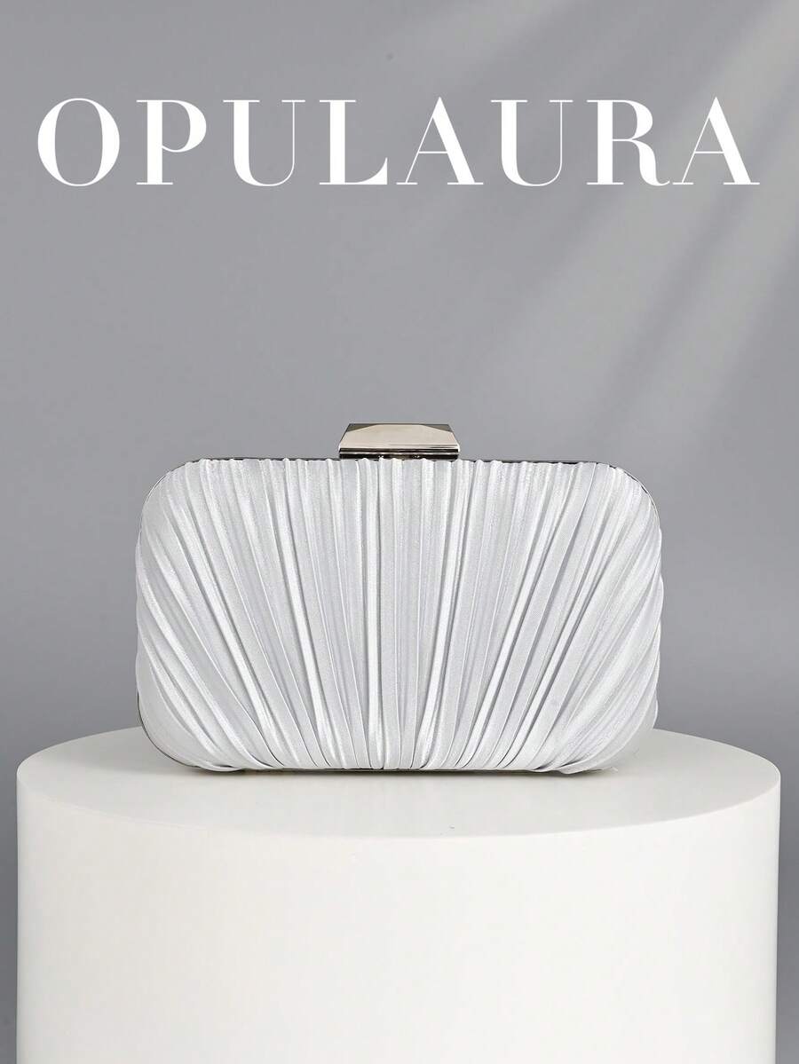 OpulAura Vintage Elegance Satin Clutch Bag, Pleated Design Fashion Evening Party Purse, Charming & Delicate Formal Event Handbag, Bride, Wedding Items - Silver - View 1
