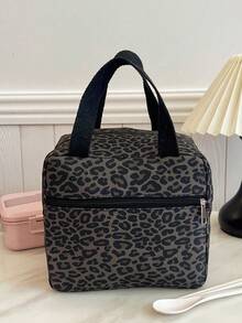 Portable Insulated Lunch Bag, Thickened Coffee Leopard Print Square Bento Box, Student Fruit Storage Bag - Multicolor - View 10