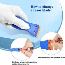 Juego de 5 piezas de herramientas raspadoras de plástico, raspador con hoja de afeitar para eliminar adhesivos y pegatinas, herramienta de limpieza de ventanas de vidrio y envolver vinilo para automóviles, limpiador de grasa de cocina con hojas de repuesto, decoración de mesa de oficina y dormitorio escolar, accesorio de regalo para cabina fotográfica - A - Ver 6