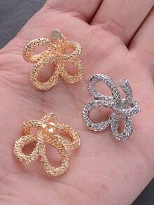 6pcs French Textured Woven Bow Metal Buckle, Gold & Silver Dual Color Detachable Decorative Buckle For Trench Coat, Cardigan, Sweater, DIY Accessories - Multicolor - View 6