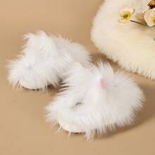 1 Pair Cute Plush Rabbit Decor Children's Slippers, Soft Adorable Bunny Accessory Open Toe Indoor House Shoes, Girls Non-Slip Home Slippers - White - View 2
