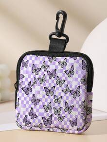 1pc Butterfly Print Kids Mini Coin Purse, Zipper Closure Small Storage Bag With Swivel Hook, Suitable For Earphones, Coins And Tiny Accessories, Can Be Hung On Backpack - Multicolor - View 4