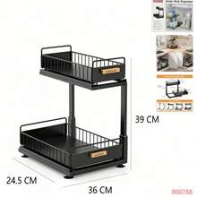 2 Tier Under Sink Organizer, Metal Pull Out Sliding Drawer Rack, Cabinet Storage Shelf For Kitchen Bathroom, Black White Grey - View 11
