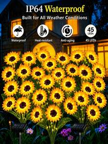 2pcs Yellow Sunflower Solar Ground Lights, LED Solar Flower Landscape Lights, Waterproof Outdoor Decorative Lights, Suitable For Yard, Balcony, Wedding, Holiday Atmosphere Decoration - Multicolor - View 10