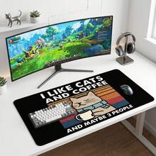 Cute Cat Drinking Coffee Pattern Large Extended Gaming Mouse Pad, Non-Slip Rubber Base, Smooth Glide Surface, Multi-Functional Desk Mat For Computer Office Home Study, Cozy Abstract Desktop Decor - A - View 8