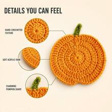 5/10 Pcs Hand‑Crocheted Pumpkin Coasters, Heat‑Resistant Table Mats For Tea Cups, Coffee Cups & Mugs, Autumn‑Themed, Protects Table Surfaces, Great For Fall, Halloween, Thanksgiving Themed Party Decorations - Hand-crocheted Pumpkin Mat - View 3