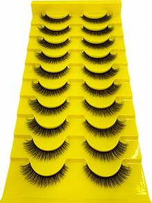 10 Pairs Natural Short D-Curl Fluffy Russian Strip Lashes, 3D Faux Mink Lashes, Thick Cat Eye Lashes, Voluminous Messy Mink Lashes, Long Seductive Eyes, Lifting Makeup Effect, Lash Extension Set, Full Lash Strips, Lengthening And Volumizing Outer Corners, Makeup Practice Lashes, Reusable False Lashes For Prom And Wedding - Black - View 4
