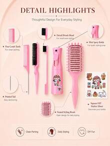 6pcs Comb Set, Fine Mist Spray Bottle, Suitable For Adults And Women, Hair Styling Tool Set, Hair Spray Bottle, Rat Tail Comb, Hairline Brush And Stickers, Perfect For Hair Design And Hairstylists, Perfect Gift For Girls, Back To School - Multicolor - View 2