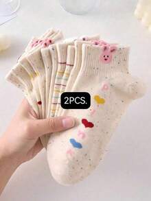 5 Pairs Women's Polka Dot Yarn Short Socks, Fashionable Cute Cartoon Pattern, Spring/Summer Sweat-Absorbent Breathable Casual Sports Socks - Multicolor - View 9