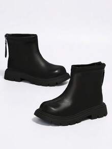1 Pair Girls' Maillard Black Back Zipper Thick Sole Ankle Boots, Suitable For Autumn/Winter Daily Outings, Shopping, Vacation - Black - View 2
