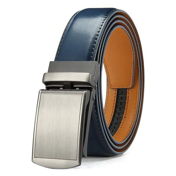 Cinturón automático de cuero azul para hombres, longitud ajustable, opción de regalo ideal para verano, otoño, Halloween y otoño/invierno, adecuado para adolescentes, hombres jóvenes, aplicable para uso casual, al aire libre, deportes, vacaciones, graduación, cumpleaños y uso diario