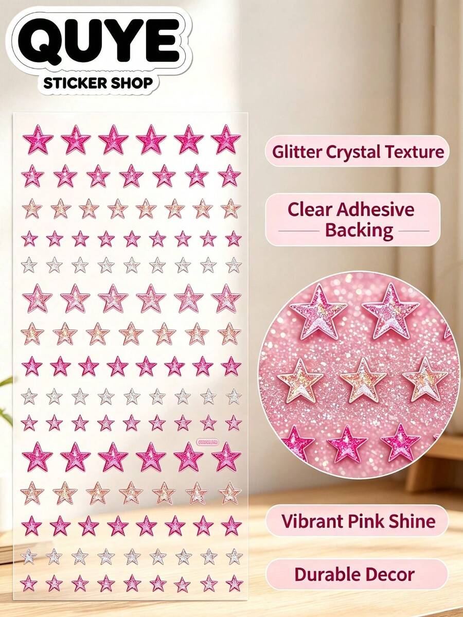 1Set Aesthetic Stickers Journaling Supplies Holographic Glitter Star Decals Vibrant Multicolor Shimmer Ornament For Device Surface Decor For Personal Item Embellishment For Daily Accessory Upgrading - YT-dJ018-020 - View 1