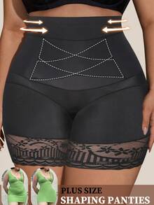 Plus Size Seamless High Waist Tummy Control Lace Shaping Panties Postpartum Slimming Butt Lifting Women's Underwear - Black - View 8