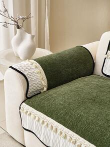 1 buah Sarung Sofa Warna Polos dengan Hiasan Rumbai, Ramah Hewan Peliharaan, Dapat Dicuci dengan Mesin, Cocok untuk Teras, Beranda, Ruang Tamu, Kamar Tidur, Cocok untuk Sofa 1/2/3/4 Dudukan dengan Sandaran Tangan dan Sandaran Punggung - Hijau - View 7