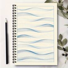 1 pieza Cuaderno con patrón de línea azul ondulada, estilo artístico minimalista, cuaderno de escritura, uso escolar, suministros de aprendizaje, buen artículo de registro de oficina, esencial para volver a la escuela - A - Ver 6