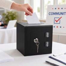 Black Wall‑Mounted Acrylic Donation Box With Lock Keys, Top Slot For Suggestions & Voting - Acrylic--15x15x15cm - View 2