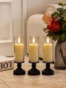 2pcs Vintage Black Candlestick Flat Mouth Cup, 5 Sizes LED Fake Flame Electronic Candle Lights, Home Decor, Festival & Wedding - Cup Tube Candlestick With Flat Rim - View 17