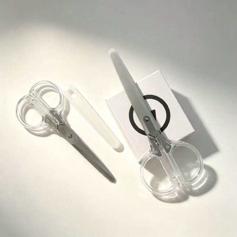 1pc Portable Student Scissors With Protective Cover, Paper Craft Scissors, Suitable For School, Office, Handmade DIY Stationery - Random Color - View 1