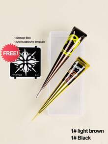 STARTTOOS 2pcs/Set (1 Black + 1 Light Brown) Conical Painted Tattoo Cream With Storage Box, Semi-Permanent Tattoo Painting Cream For Wrist And Body, Long-Lasting Color Retention, Semi-Permanent Plant-Based Tattoo Ink - Multicolor - View 9