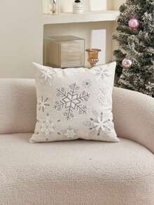 LCUHPCL 1pc Christmas Atmosphere Winter Snowflake 3D Embroidered Pillow Case, Suitable For Bedroom, Living Room, Sofa, Daily Use, Party And Other Environments - Multicolor - View 13