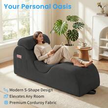 Modern Corduroy Adjustable Lounge Sofa, Washable Fabric Couch With Solid Wood Frame For Home Use - Light Grey - View 3