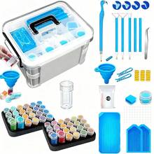 111 Pcs Diamond Painting Tools,48 Slots Storage Container For Diamond Art Kits For Adults,Portable Handle Design,Blue/Purple/Pink Series Multi-Layer Storage For Drills & Accessories,Ideal Craft Gift,Jewelry Bead Organizer For Rhinestones,Gem,Bead - View 9