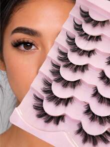 7 Pairs Pack False Eyelashes Wispy Lashes D Curl Cat Eye Lashes Fluffy Lashes Clear Band Natural Look Fox Eye Fake Lashes Manga Faux Mink Strip Lashes - Black - View 3