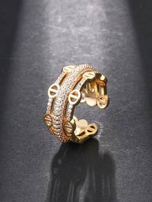 1pc Cubic Zirconia Women's Ring, Gold & Silver Dual Tone Open Adjustable Band, Daily Wear, Gift For Girlfriend - Pig Nose Ring - View 7