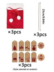 3set Christmas Drawstring Gift Bag Set- Bags Featuring Pom-Poms And Matching Gift Tags. These Reusable Fabric Bags Are Perfect For Packaging Small Gifts And Are Also Ideal For Christmas And New Year's Party Decorations And Gift Wrapping - Multicolor - View 11