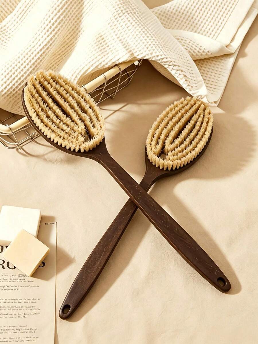 3pcs Long Handle Bath Brush Set, Includes Soft Bath Sponge And No-Drill Hook Exfoliating Back Brush, Gentle Skin-Friendly Shower Cleaning Tool, Unisex Multi-Function Bathroom Body Care Set, Travel Essential, Back To School