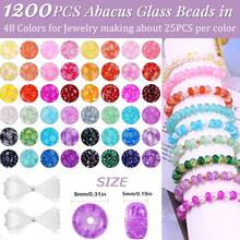 1200pcs 48 Colors Rondelle Beads For Jewelry Making, Abacus Glass Beads For Bracelets, 5x8mm Gemstone Spacer Rondelle Glass Beads Bracelet Making Kit, DIY Crafts Gifts - A - View 2