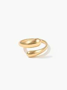 Vandermere 1pc 18K Gold Plated Stainless Steel Adjustable Open Ring, Teardrop Colorblock Design, Elegant Jewelry Gift, Bohemian Style - Water Drop - View 3