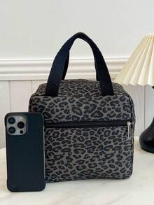 Portable Insulated Lunch Bag, Thickened Coffee Leopard Print Square Bento Box, Student Fruit Storage Bag - Multicolor - View 2