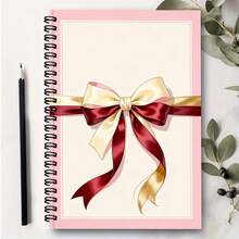 1pc Pink Edge Vintage Ribbon Bow Pattern Spiral Notebook, Gentle Girly Style Student Writing Notebook, School Use, Office Recording Essential, Back To School Must-Have - A - View 5