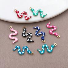 5/10psc Stainless Steel Enamel Snake Charms Multicolor Printed Serpent Animal Pendants For DIY Bracelet Necklace Earring Jewelry Making Findings - Multicolor - View 4