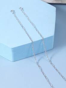 1pc 925 Sterling Silver Fine Figaro Chain Anklet Bracelet, Adjustable Chain Bracelet, Elegant Jewelry Gift Suitable For Women And Girls - Anklets - View 6