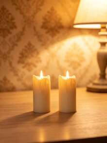 2pcs Cream White Tear-Shaped Simulated Electronic Candles, Battery Operated Smokeless LED Candle Lights, Romantic Candlelight Dinner, Christmas, Halloween Decoration Props - Off-white Dripping Candle - View 6
