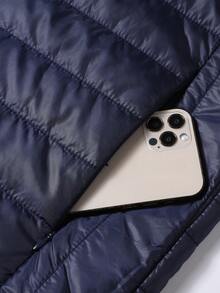 Men's Winter Daily Commute Solid Color Minimalist Versatile Casual Hooded Padded Coat - Blue - View 6