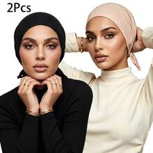 Awegeo 2Pcs Breathable Middle Eastern-Style Women's Turban Undercaps For Daily Headscarf Use - Multicolor - View 14