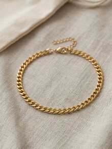 1pc Minimalist Punk Cuban Link Thick Chain Anklet - Gold - View 2