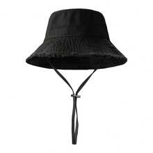 1pc Women's Drawstring Brim Bucket Hat, Adjustable Size Frayed Edge Sun Hat, Soft Fabric, Sun Protection Windproof, Travel Beach Seaside Leisure Vacation Play Daily Use - Multicolor - View 16