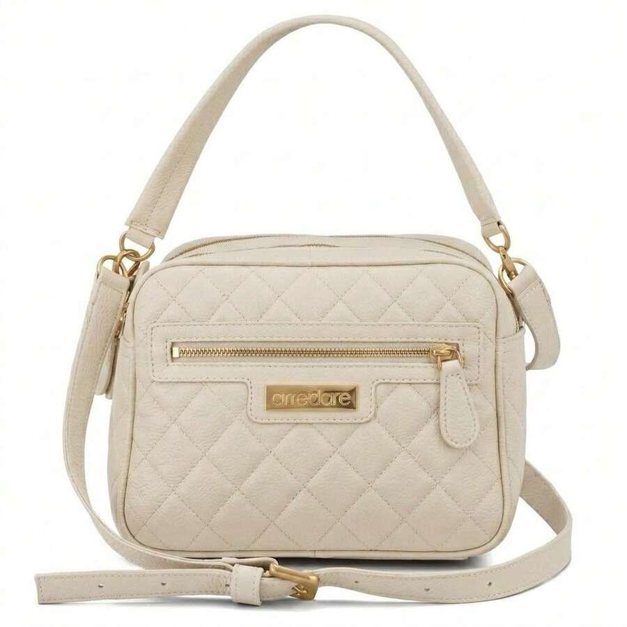 Bolsa Feminina em Couro Matelassê - Off white - Visão 1