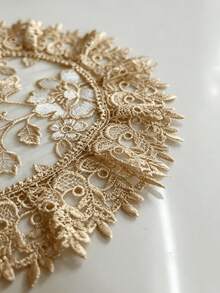 2/4/6/12/24PC Luxury Hollow Lace Round Placemats, Floral Embroidered Table Mats, Suitable For Home Dining Table, Wedding, Theme Festival Decoration - milk coffee color - View 7