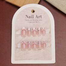 30 Piece Set Of Square Patch Fake Nails, Short/3D Bow, Pearl Flower, Rhine Style Sweet Design, Perfect Fit Acrylic Fake Nail Set, Suitable For Women's Daily Office Wear In Autumn And Winter - Multicolor - View 4