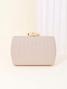 LJDCRFT Tas Malam Wanita Bertekstur Anyaman dengan Cangkang Keras, Clutch dengan Gesper Logam, Cocok untuk Acara Formal Seperti Pernikahan, Prom, dan Pesta Koktail - Sampanye - View 5