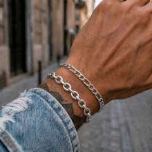 2Pcs/Set Simple Punk Silvery Stainless Steel Chain Bracelets For Men - Bracelet - View 11